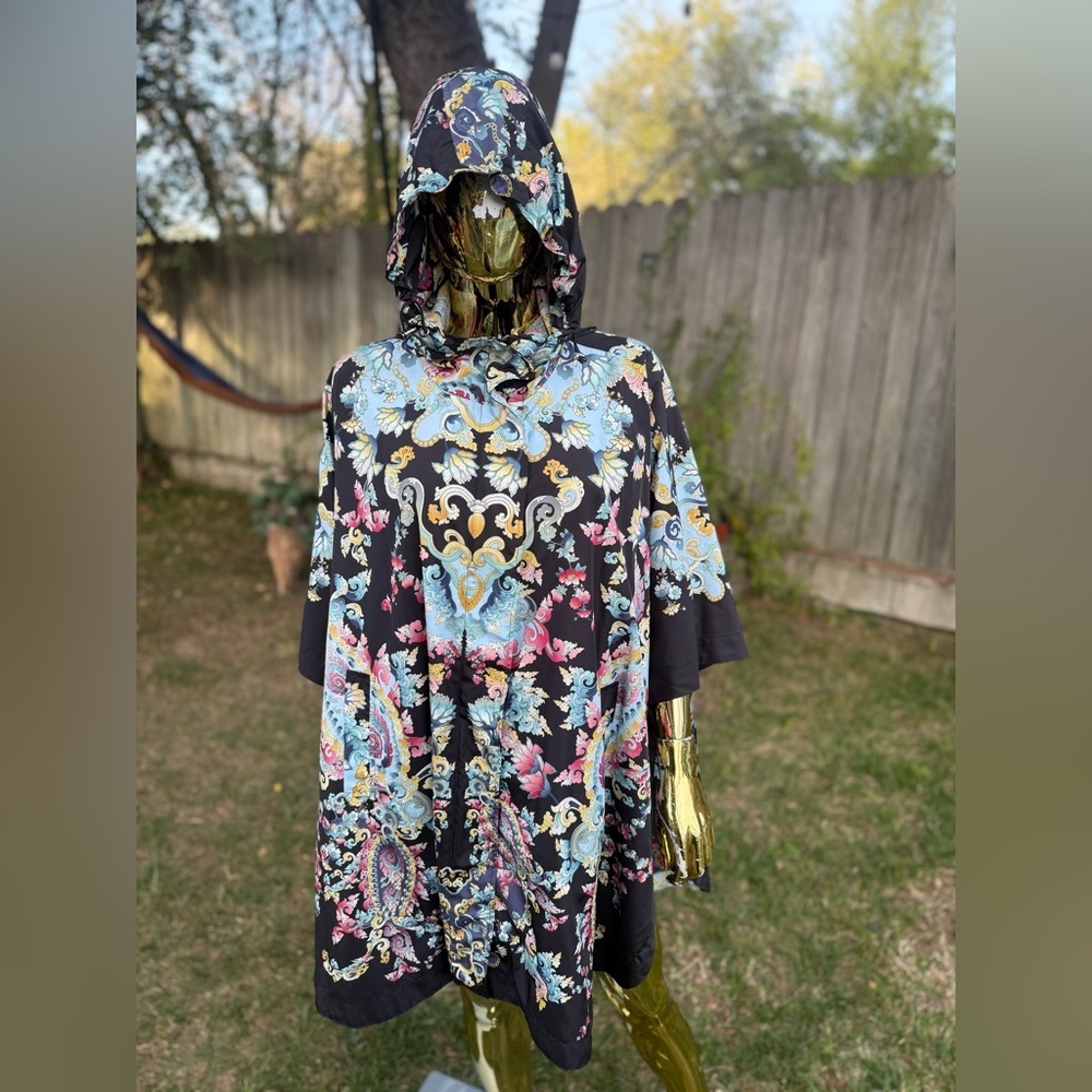 Johnny Was Reversible Hooded Poncho Jacket Paisley Boho Zip Up Cape Sz large - Picture 7 of 14
